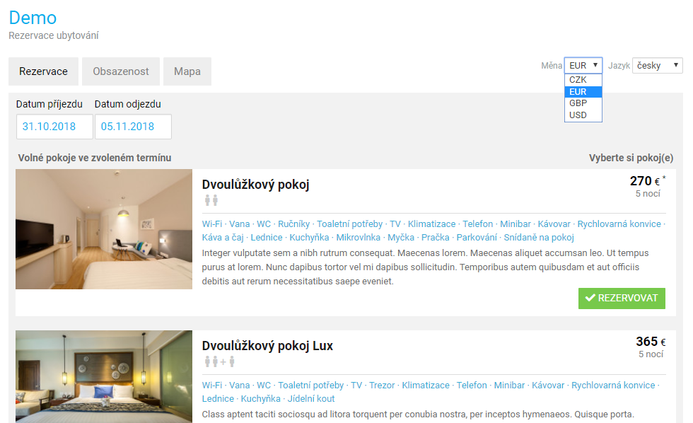 4 - volba měny v online rezervaci