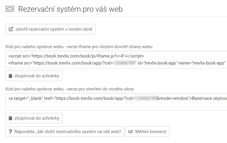 Rezervační systém - vložit na web