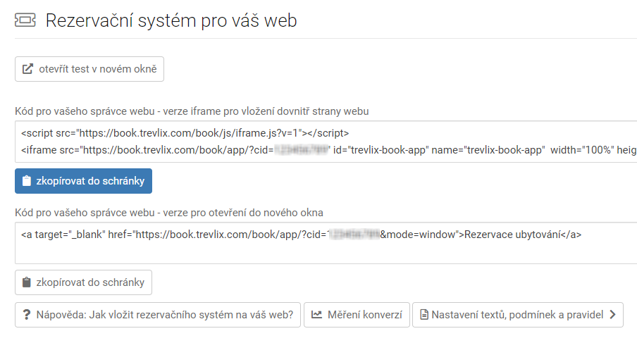 Rezervační systém - vložit na web