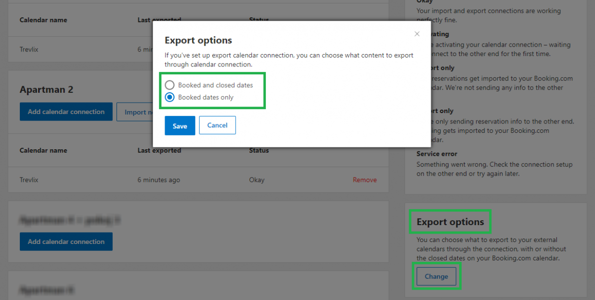 Booking export options