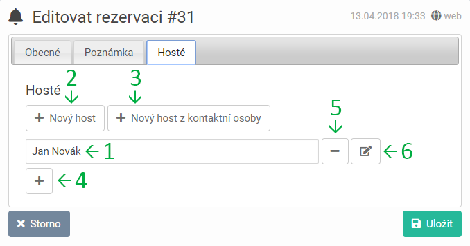 Rezervace - hosté