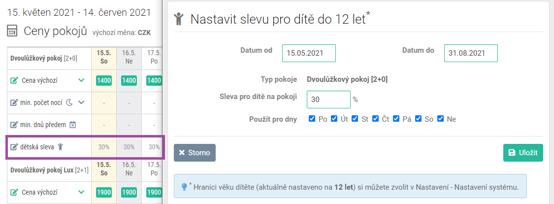 2. Nastavit dětskou slevu