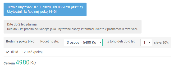 Dětská sleva v rezervačním systému ubytování