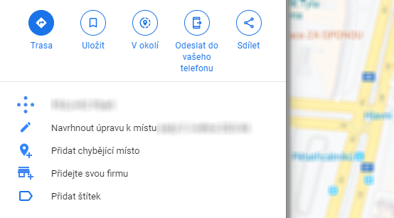 Google Mapy - přidat ubytování