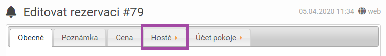 Editace rezervace, záložka Hosté