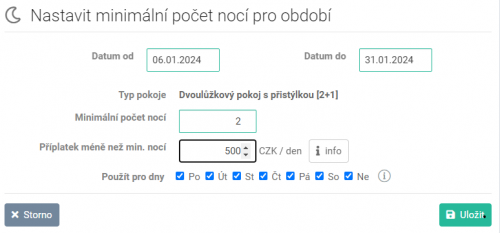 Přirážka méně než min. nocí - náhled