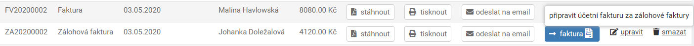 Faktura za zálohové faktury