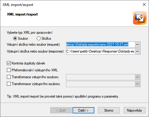 Pohoda zvolit XML souboru