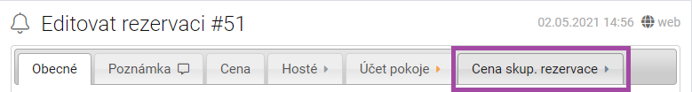 Cena skupinové rezervace - tlačítko záložka