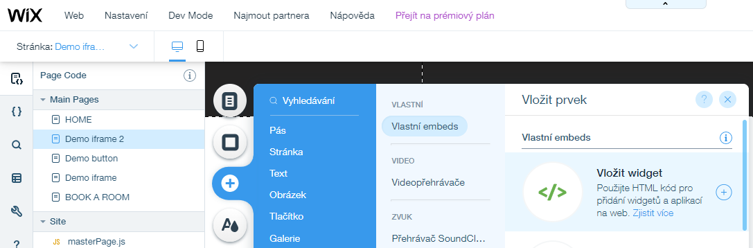 Wix - vložit widget