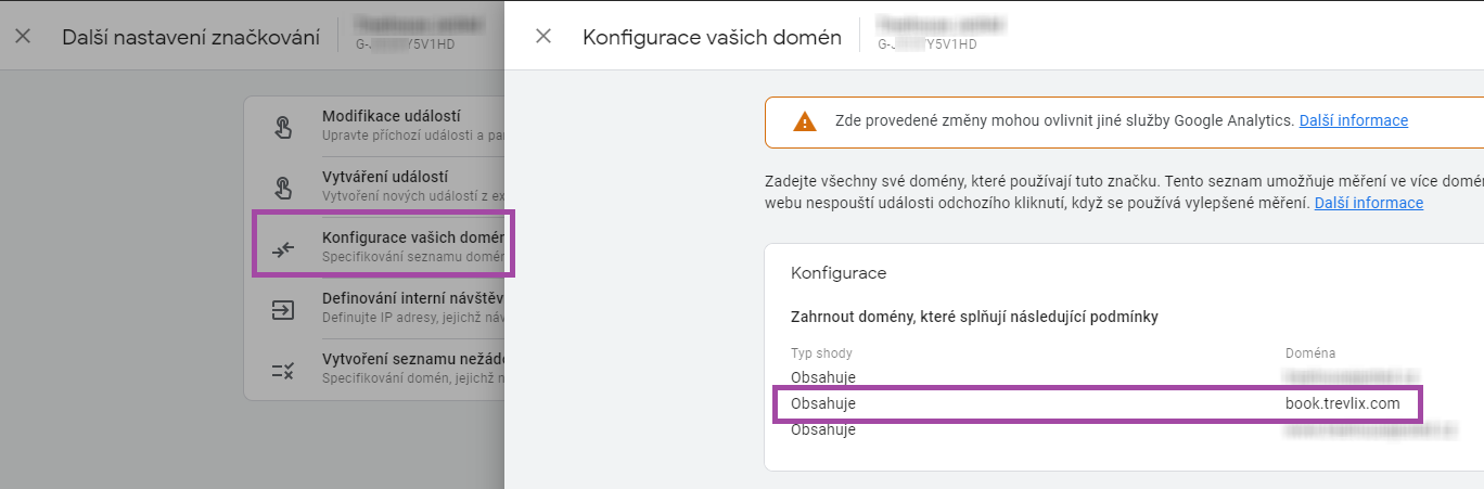 Konfigurace domén Google Analytics