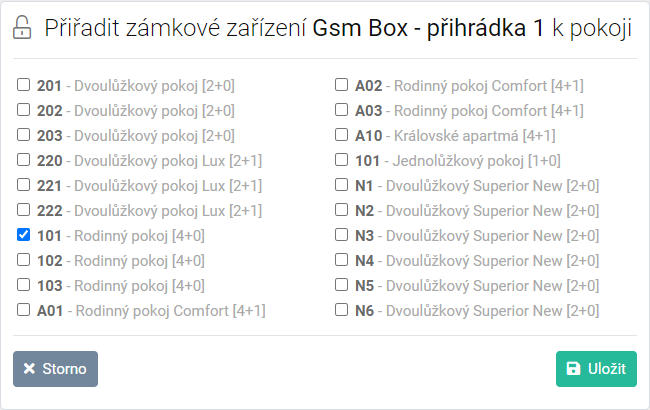 3 Přiřazení přihrádky k pokoji