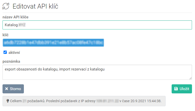 Editovat API klíč