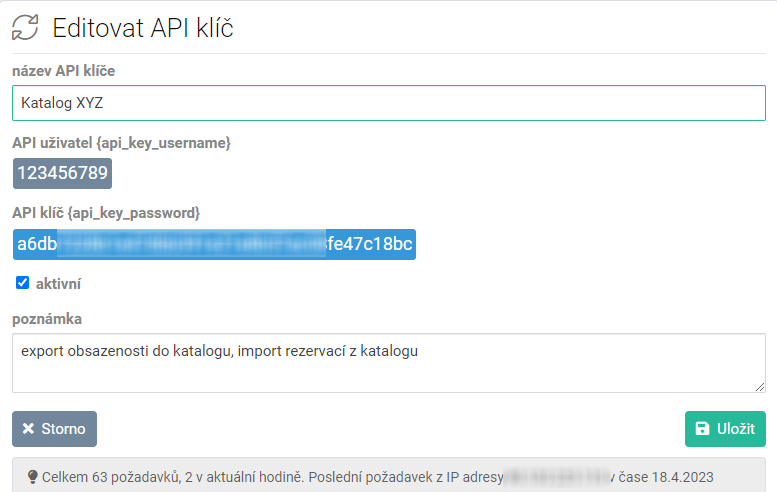 Editovat API klíč