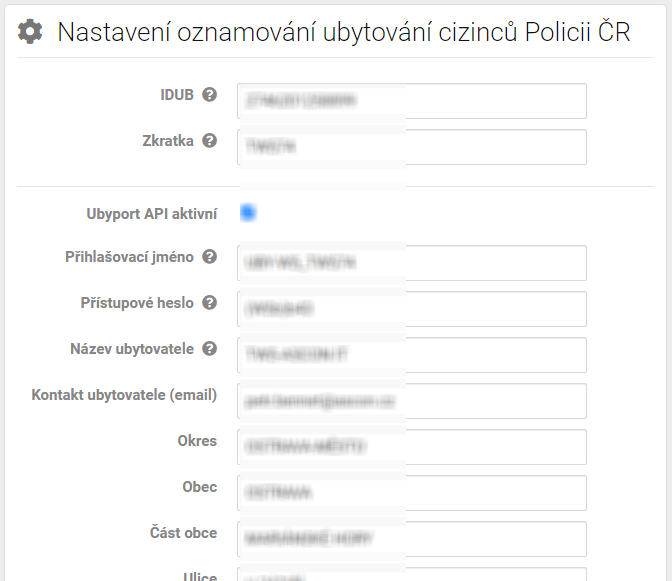 Nastavení Ubyport - API