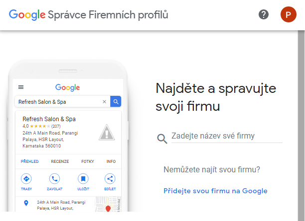 Google Firemní profil Hotel