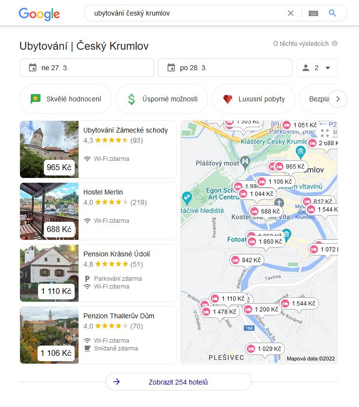 ubytování google vyhledávač