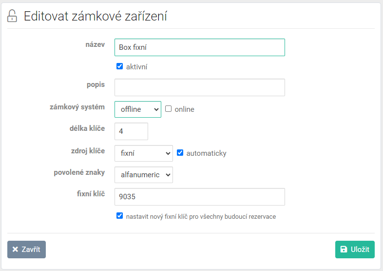 Zámkové zařízení - fixní kód