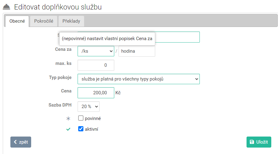 vlastní popisek cena za hodinu