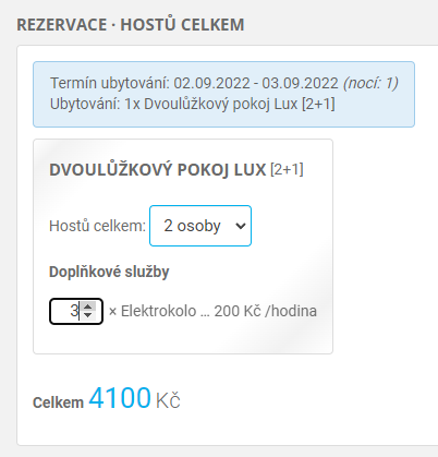 doplňková služba za hodinu - rezervační systém