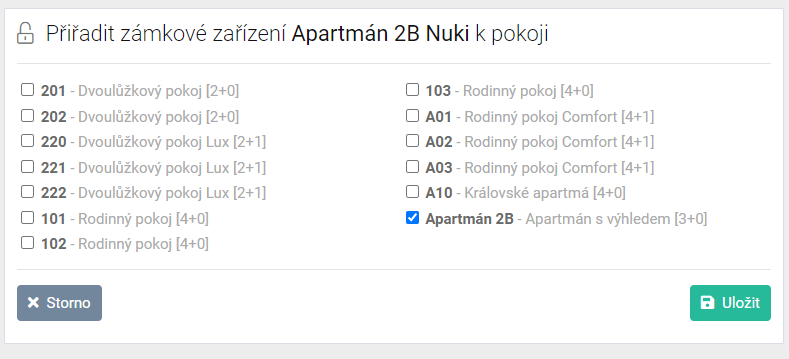 3 Přiřazení přihrádky k pokoji