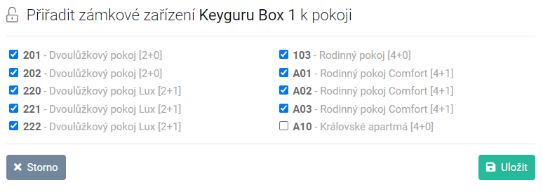 3 Přiřazení přihrádky k pokoji