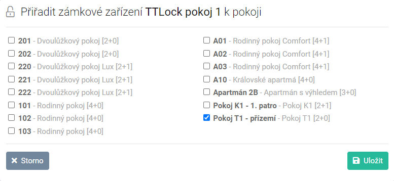 3 Přiřazení přihrádky k pokoji