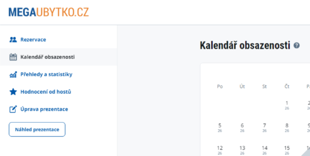 Kalendář obsazenosti MegaUbytko
