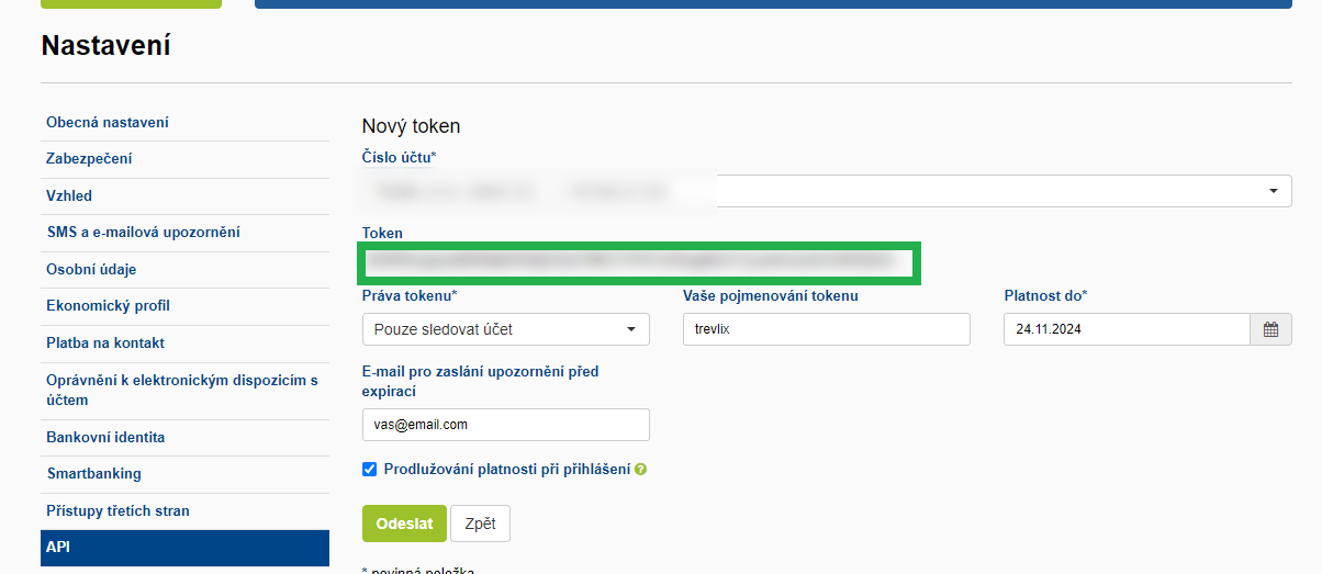 Fio API token