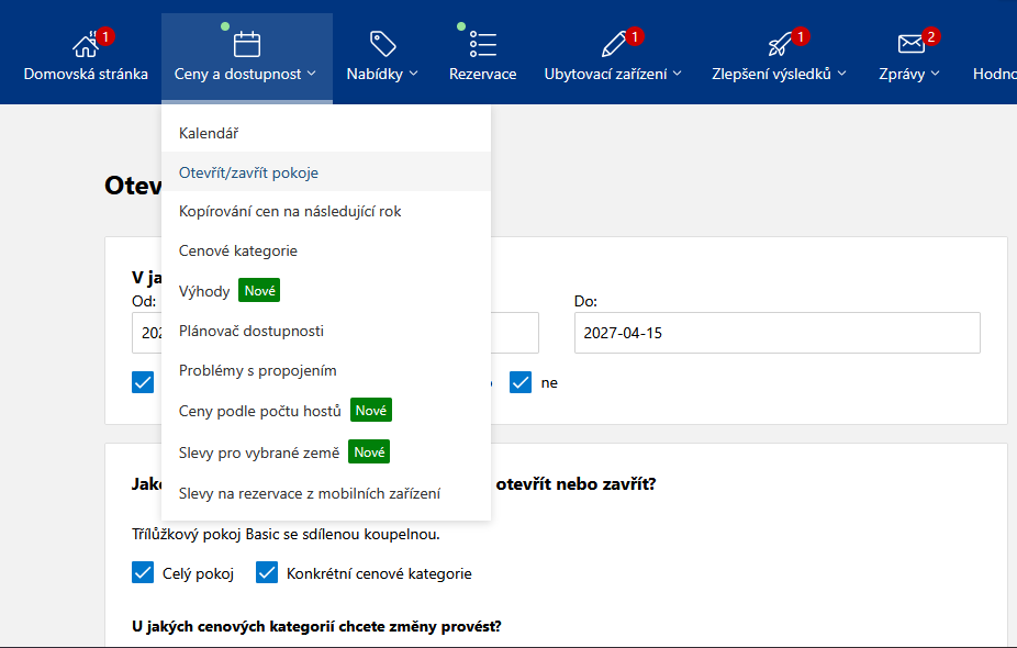 Odstranění uzávěr Booking